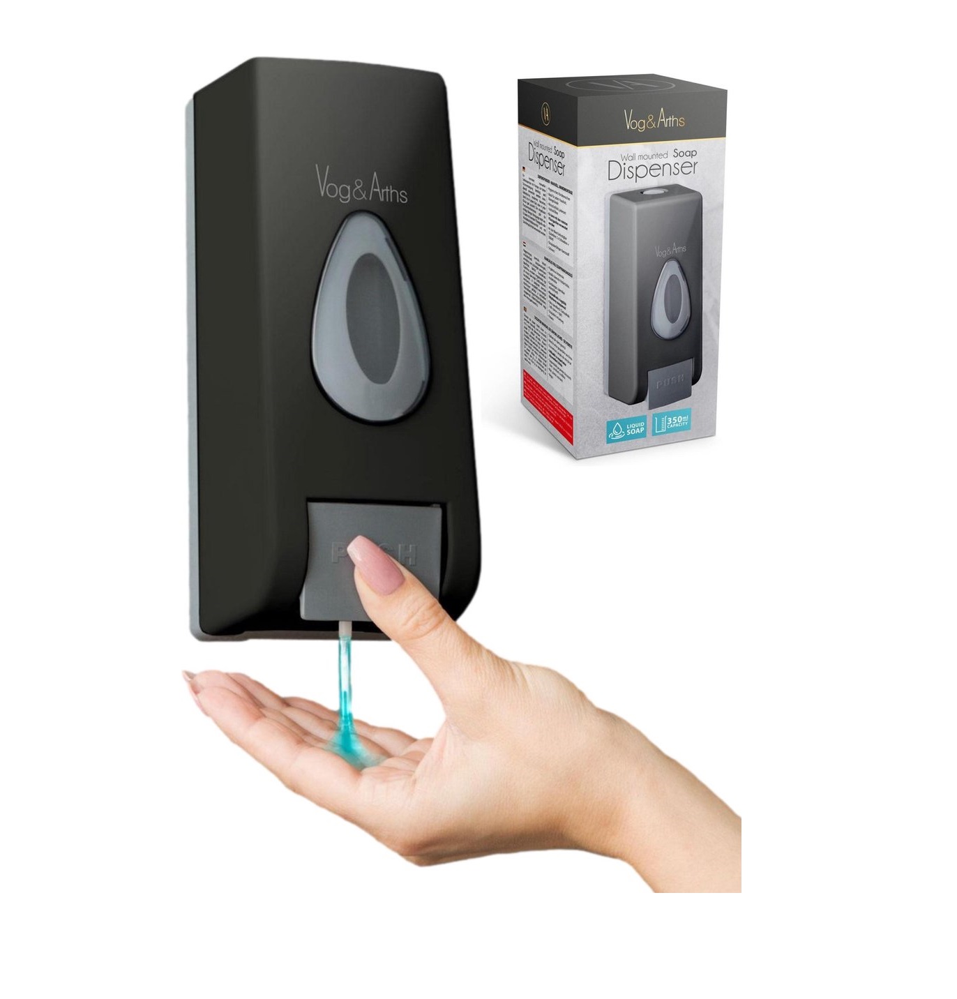Afbeelding van Vog&Arths - Zeepdispenser Wandmontage - Hangend Zeeppompje Muur - Mat Zwart - Mechanische Zeep pomp -