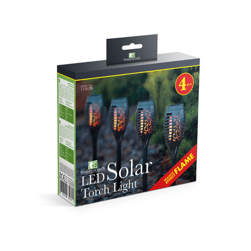 Afbeelding van Garden of Eden - Tuinfakkels Zonne-energie Solar Prikspots met Vlameffect - Set van 4 - Tuinverlichting /