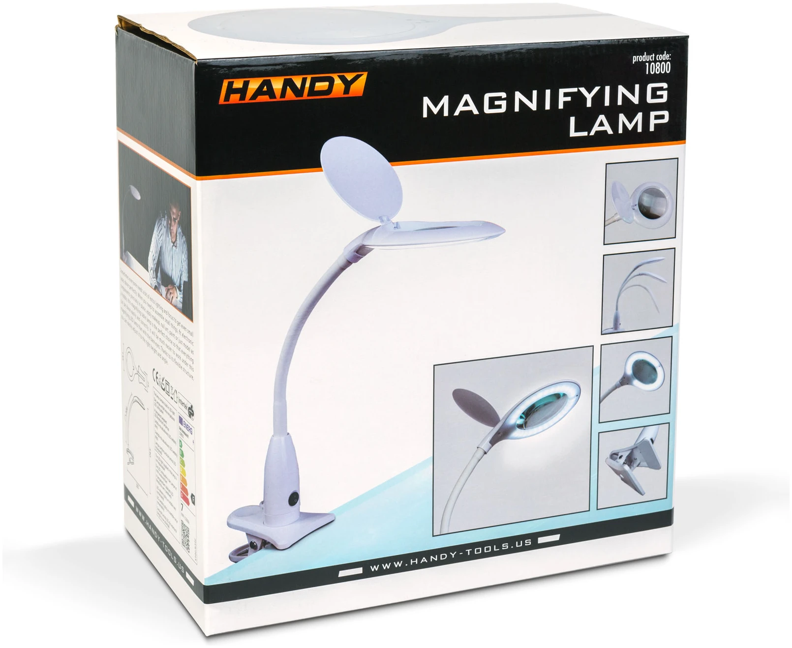 Afbeelding van Handy - Bureau Loeplamp met Tafelklem - Vergrootglas met verlichting - 12 Dioptrie (5x Zoom) Op Netstroom -