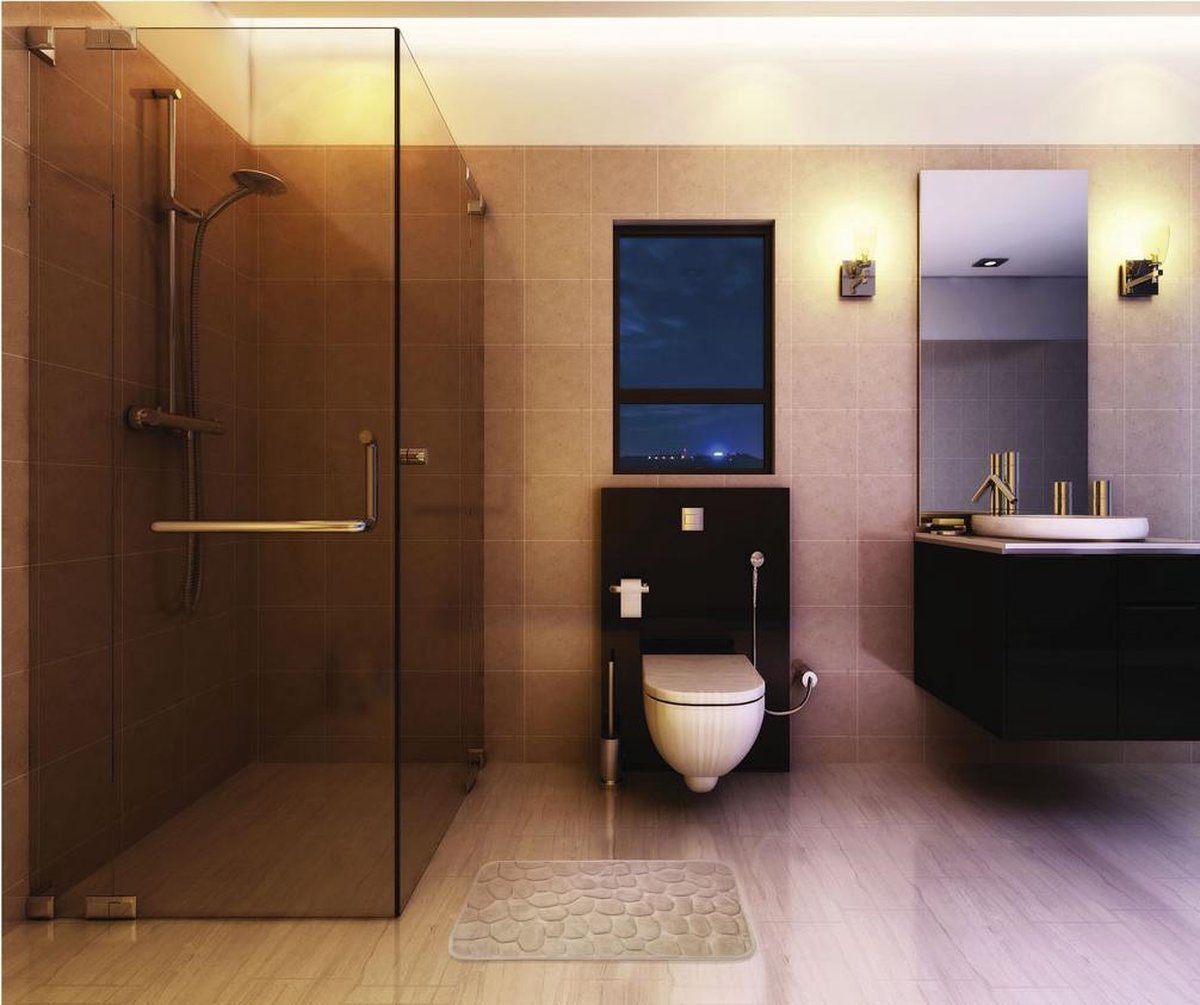 Afbeelding van Kleine Antislip Badmat voor in Badkamer/Toilet/WC - Beige Zandkleur Ecru - Steenpatroon - 40x60cm - b606 eb95