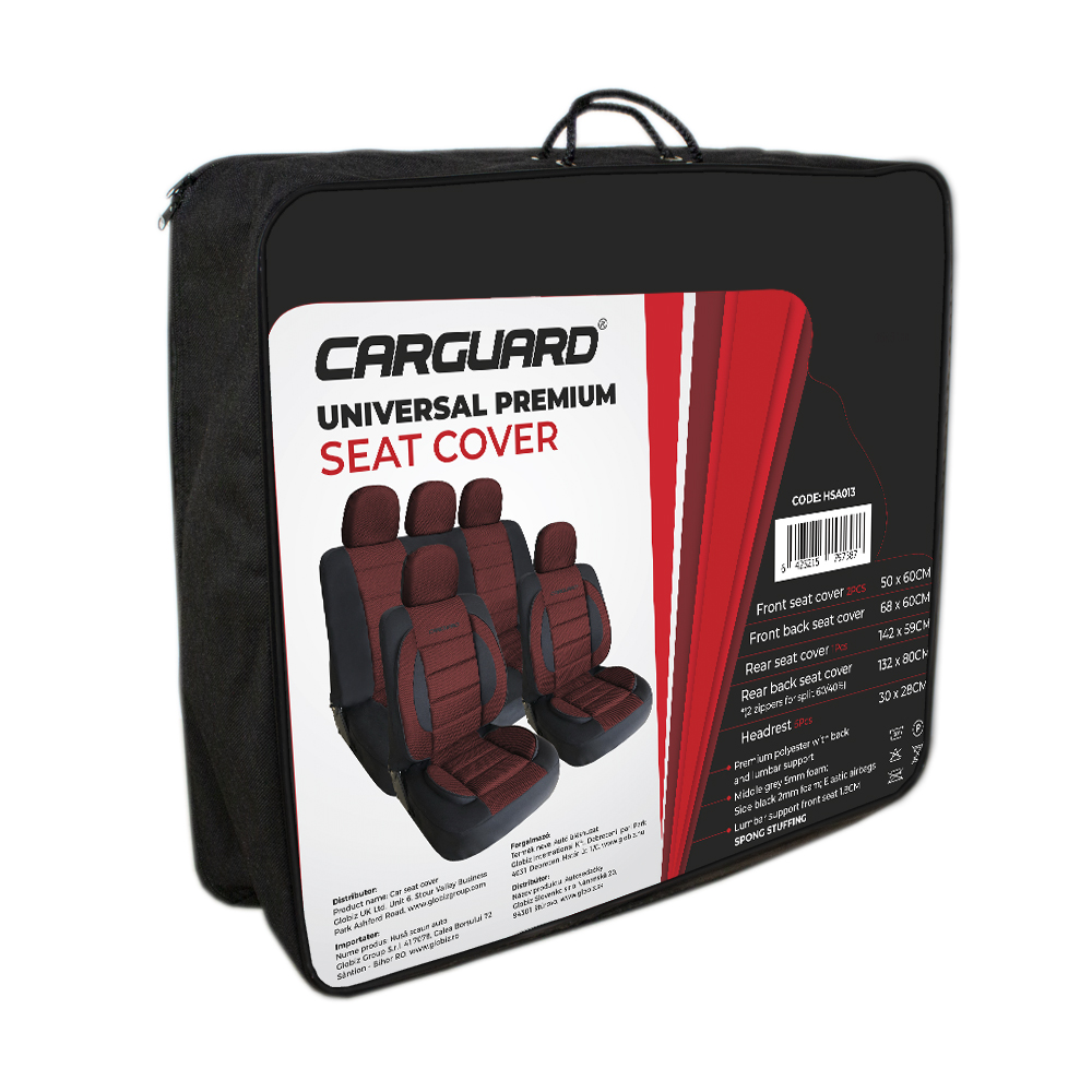 Afbeelding van Universele stoelhoezen auto - PREMIUM - Zwart/Rood - Stoelhoes voor in de auto - Complete set -