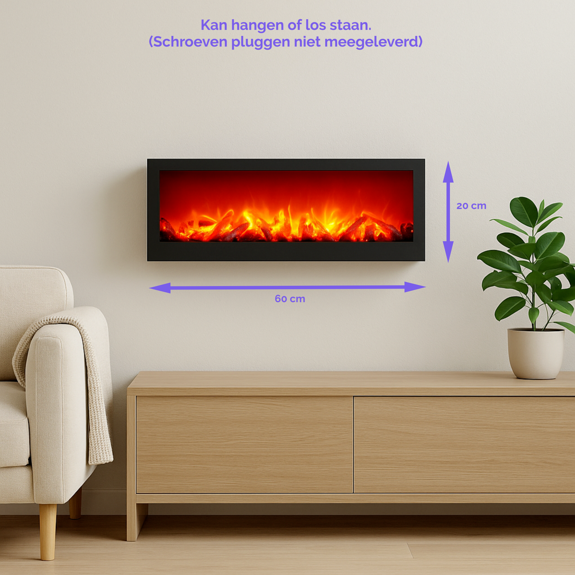 Afbeelding van Bewello - Mobiele Elektrische Sfeerhaard voor op een schouw of tafel - Open Haard met LED-vlameffect - werkt