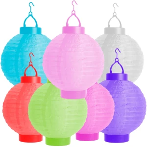 Afbeelding van Set van 7 - Gekleurde Lampionnen Feest Versiering – op Batterijen - Decoratie Slinger – Leuk voor Happy