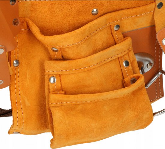 Afbeelding van Gereedschapsriem Leer - 11 vaks - Gereedschapsgordel - ToolPack - Gereedschapsschort - Spijkerschort Dubbel -