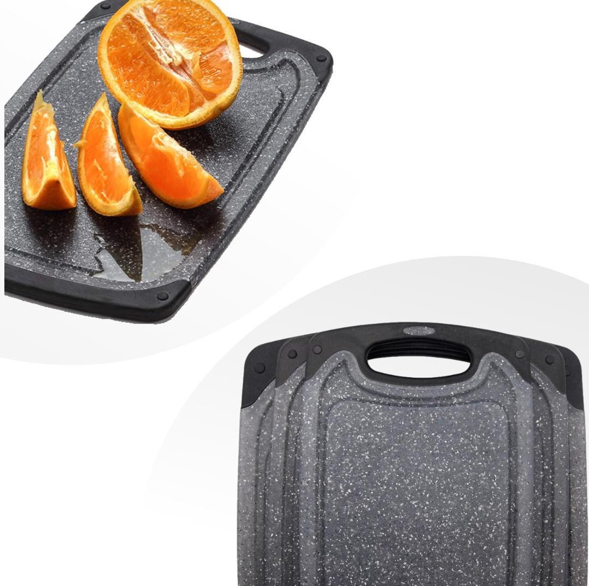 Afbeelding van 3 delige Kunststof Snijplanken Set Zwart met Antislip Handvaten – met Grote Snijplank van 40x24cm - b995