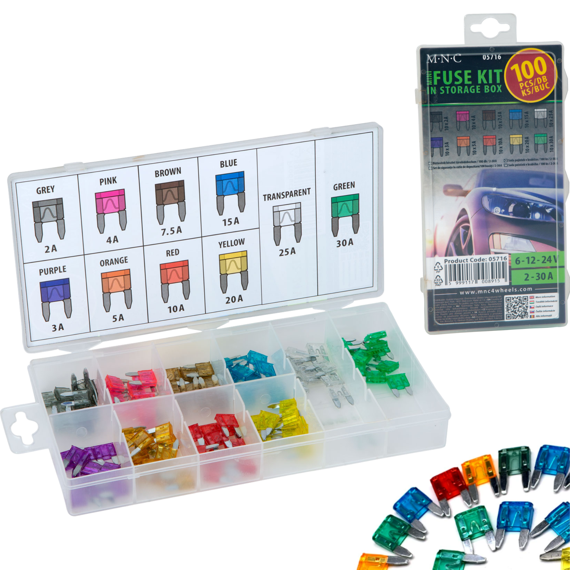 Afbeelding van MNC - Premium Zekeringen - Autozekeringen / Motor Zekering - 100 stuks - 6V/12V/24V - 3, 5, 7.5, 10, 15, 20,