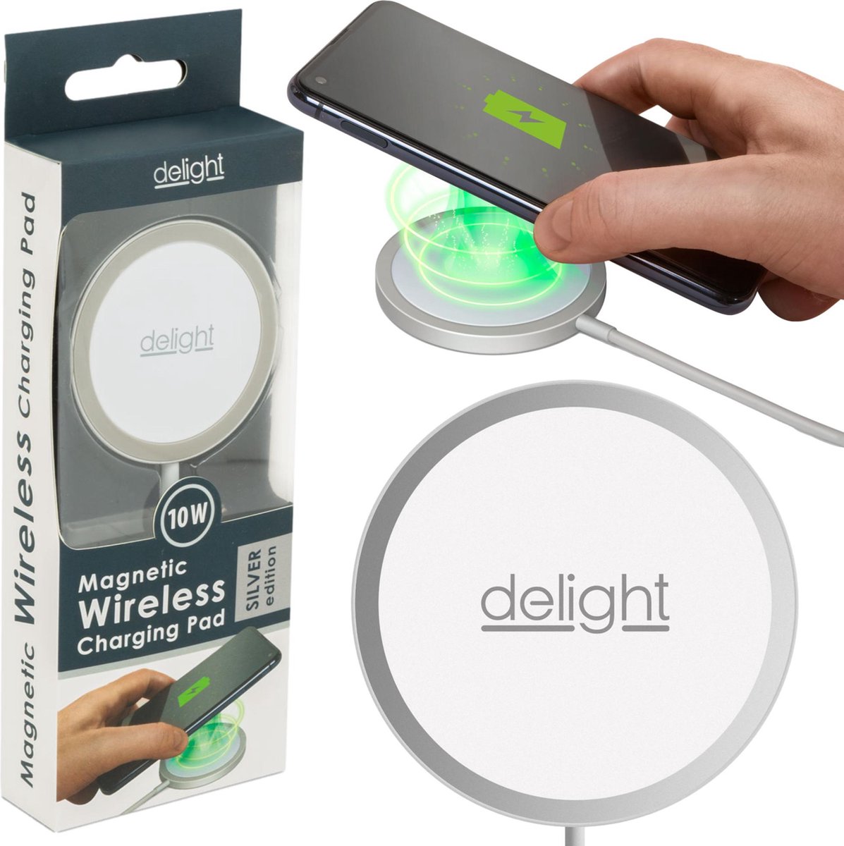 Afbeelding van Draadloze Oplader - voor o.a. Iphone 12 & 13 / Samsung - Zilver - BPK - bd35 40e9 47f9 b844 d37d9a076401