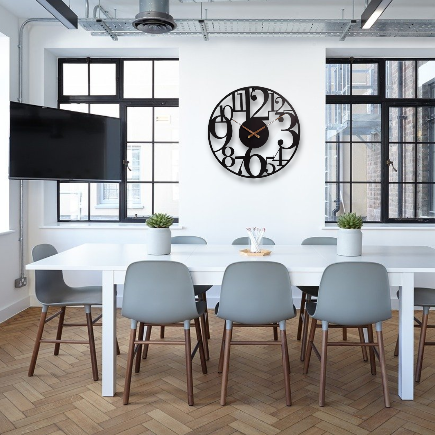 Afbeelding van HSXL - 60cm Grote Stille Wandklok Landelijk en Industrieel uit Zwart Metaal - Groot - 60 cm - Metalen