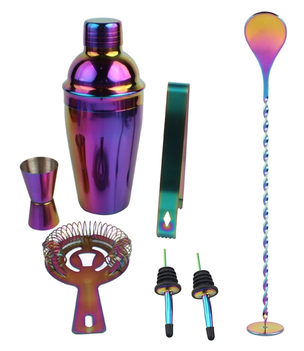Afbeelding van Cocktail Shaker Set Regenboog- 8 delig - Cocktail shaker 500ML - Cocktail - Roestvrijstaal - Cocktails Maken