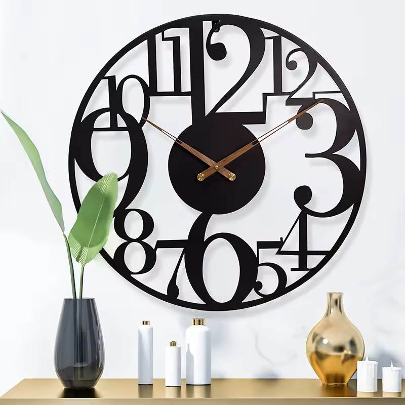 Afbeelding van HSXL - 60cm Grote Stille Wandklok Landelijk en Industrieel uit Zwart Metaal - Groot - 60 cm - Metalen