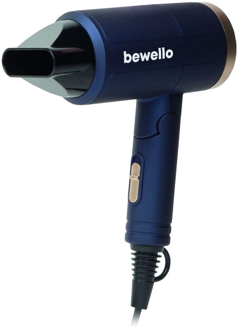 Afbeelding van Bewello - Compacte Föhn - Reis Haardroger - Blauw/Goud - Draaibare mond - Lichtgewicht - 2 Droogstanden -