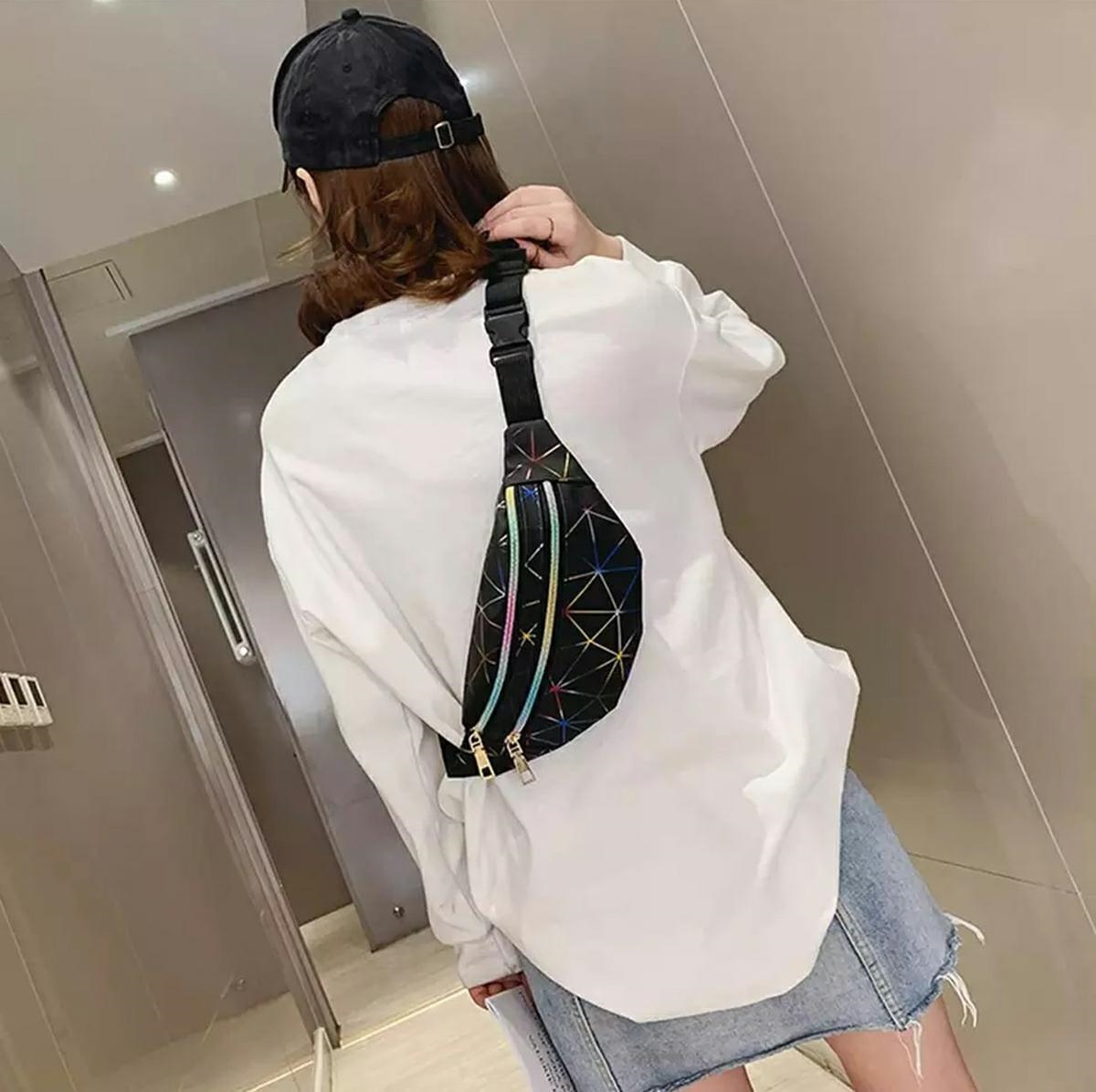 Afbeelding van Festival Tasje Heuptasje - voor Dames of Heren - GALAXY- Zwart - Fanny Pack - Heuptas Holografisch - c167