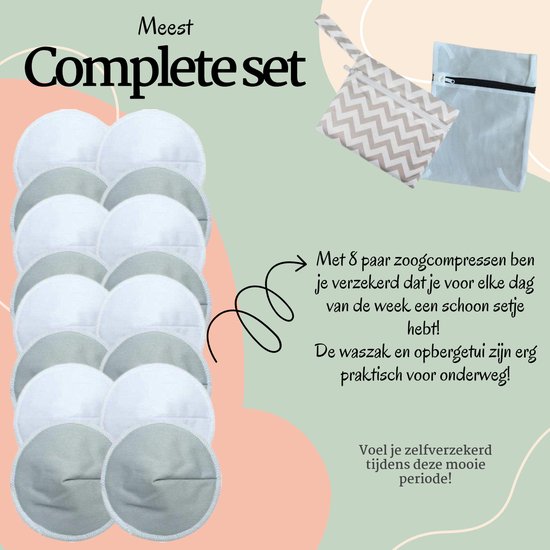 Afbeelding van Wasbare Zoogcompressen - 16 Stuks - Complete Set incl. Etui & Waszak – Herbruikbaar, Milieuvriendelijk
