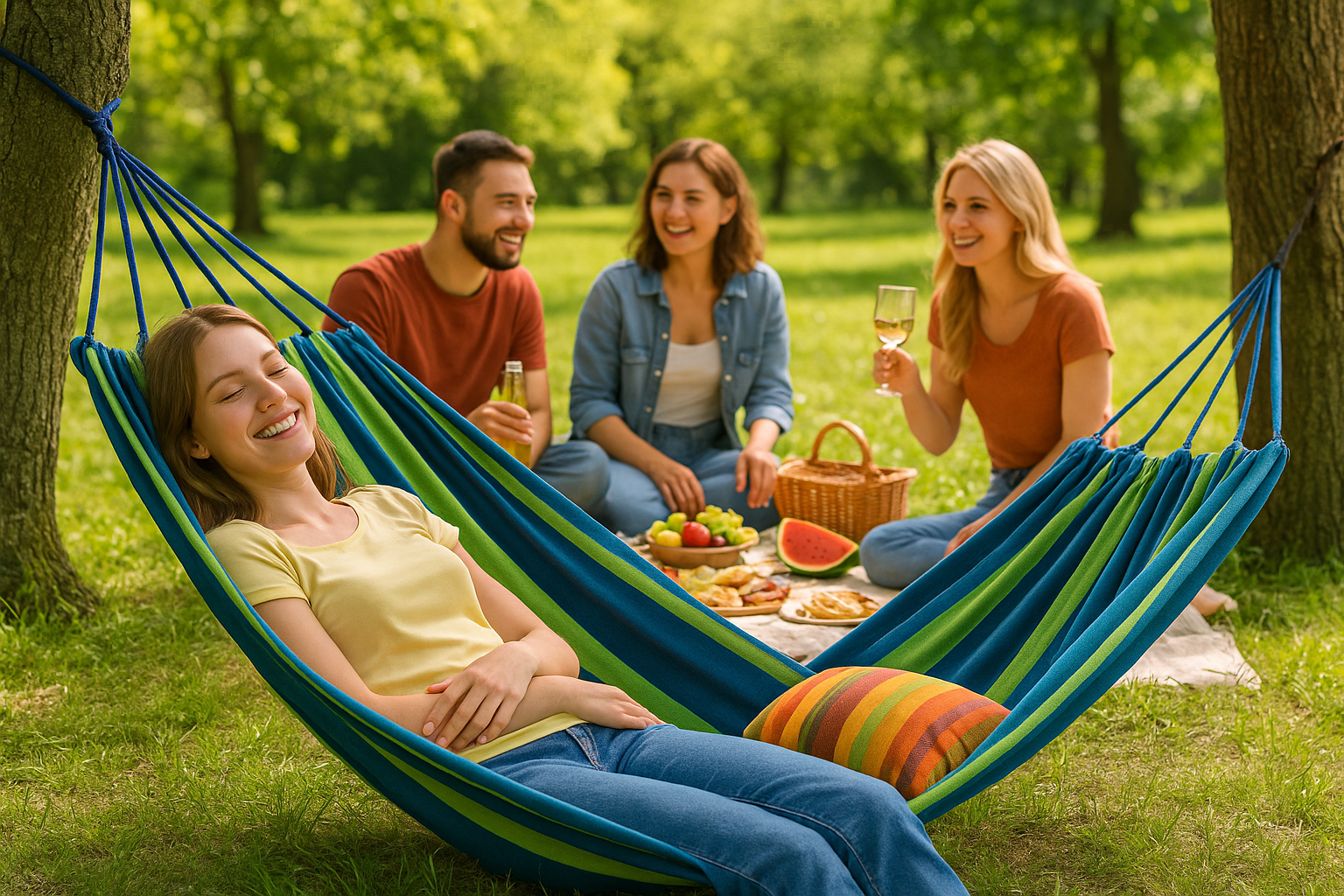 Afbeelding van HSXL Dubbele Hangmat Blauw met Touwen - 1 of 2 Persoons - Lig Oppervlak 190x150cm - Lengte 260cm - c53f 05e5