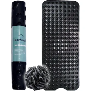 Afbeelding van HSXL - Antislipmat - 100x40CM - Incl. Netspons - Antislip Douchemat / Badmat Zwart met Zuignappen – Mat