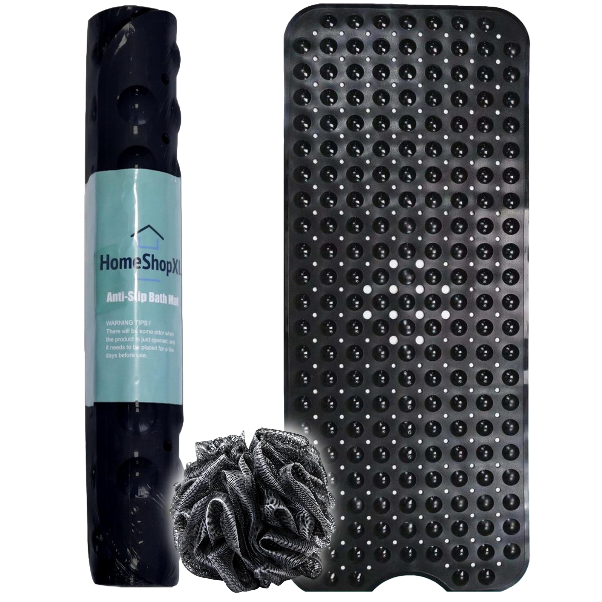 Afbeelding van HSXL - Antislipmat - 100x40CM - Incl. Netspons - Antislip Douchemat / Badmat Zwart met Zuignappen – Mat