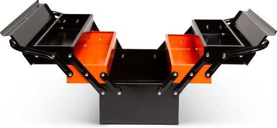 Afbeelding van Handy - Gereedschapskoffer Leeg / Gereedschapskist Metaal - Zwart/Oranje - 430 x 210 x 200 mm - Cadeau Mannen