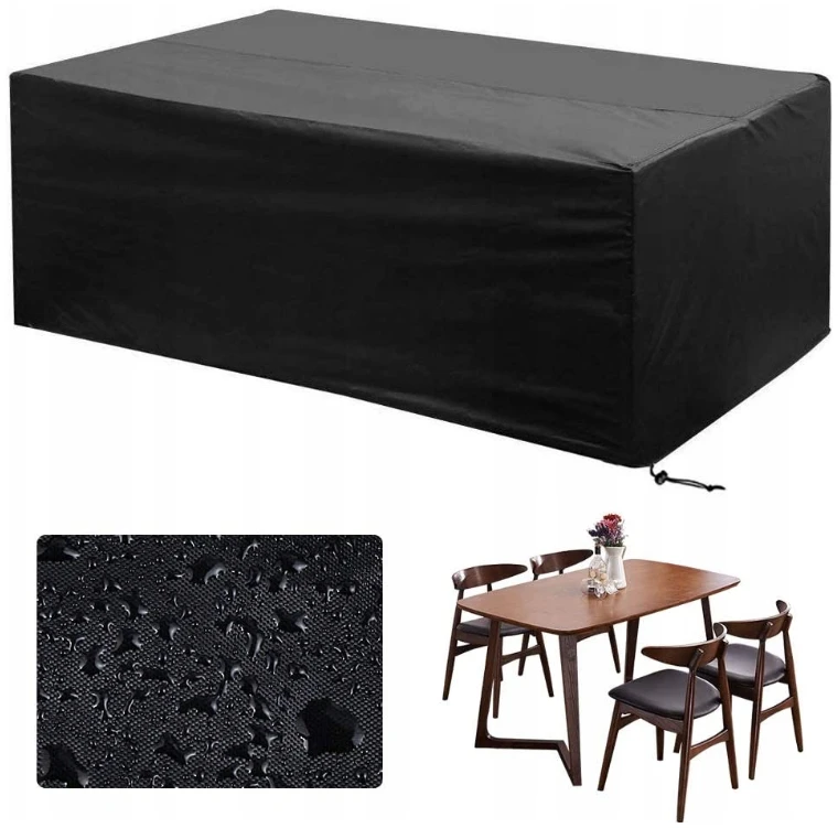 Afbeelding van Tuinset Beschermhoes Waterdicht met Trekkoord en Goede Afwatering - B242 x L160 x H100CM - Zwarte hoes