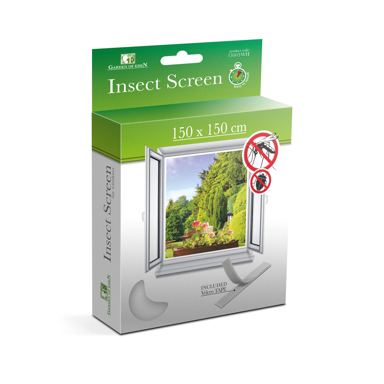 Afbeelding van Garden of Eden - Raamhor Horrengaas voor ramen met Klittenband - 150 x 150 cm - Wit - Raamhor - Vliegengaas -