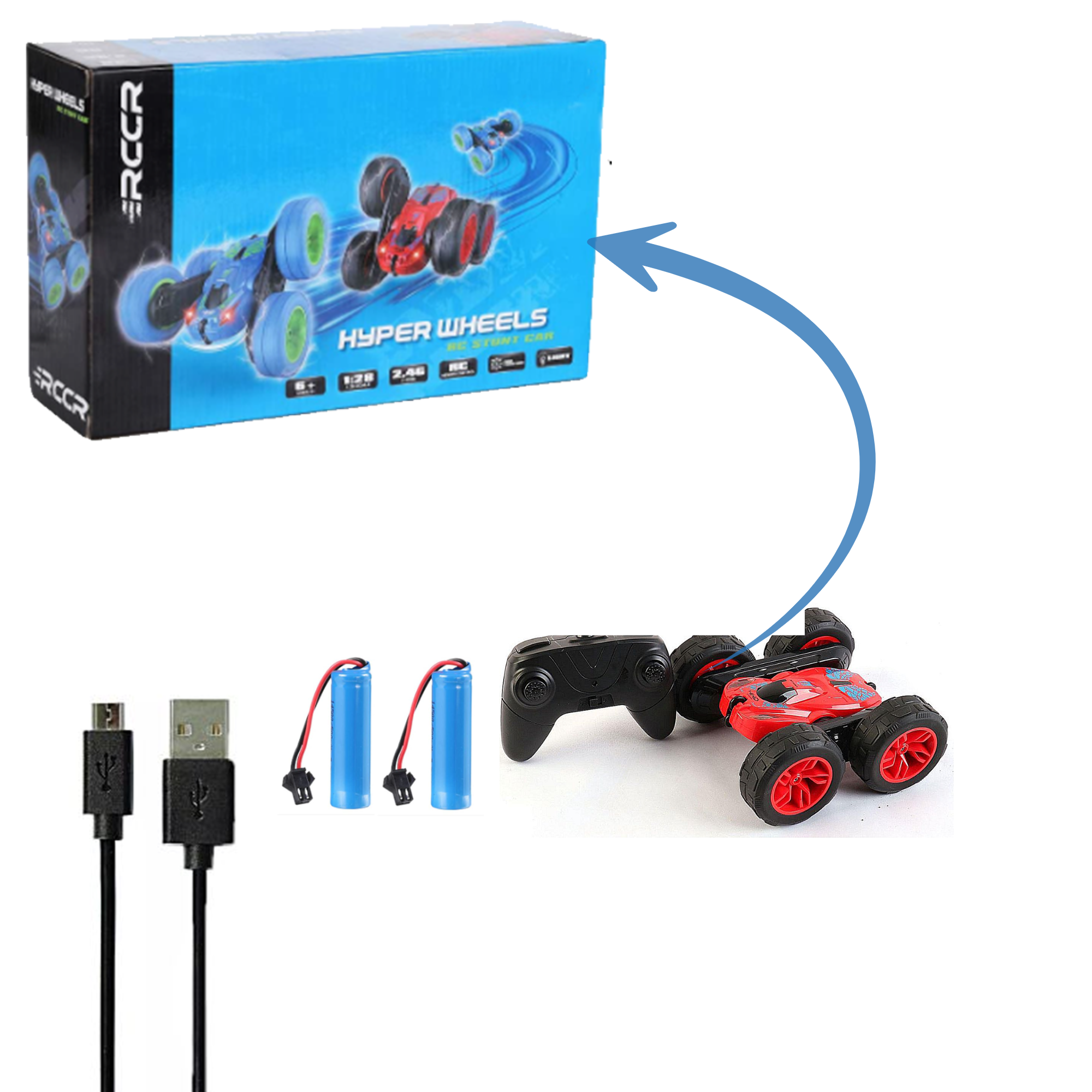 Afbeelding van HyperWheels - Bestuurbare Auto voor Jongens - Speelgoed Stuntauto voor Binnen of Buiten - Rood met Zwart -