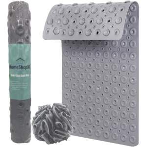 Afbeelding van HSXL - Antislipmat - 88x40CM - Incl. Netspons - Antislip Douchemat / Badmat Grijs met Zuignappen – Mat voor