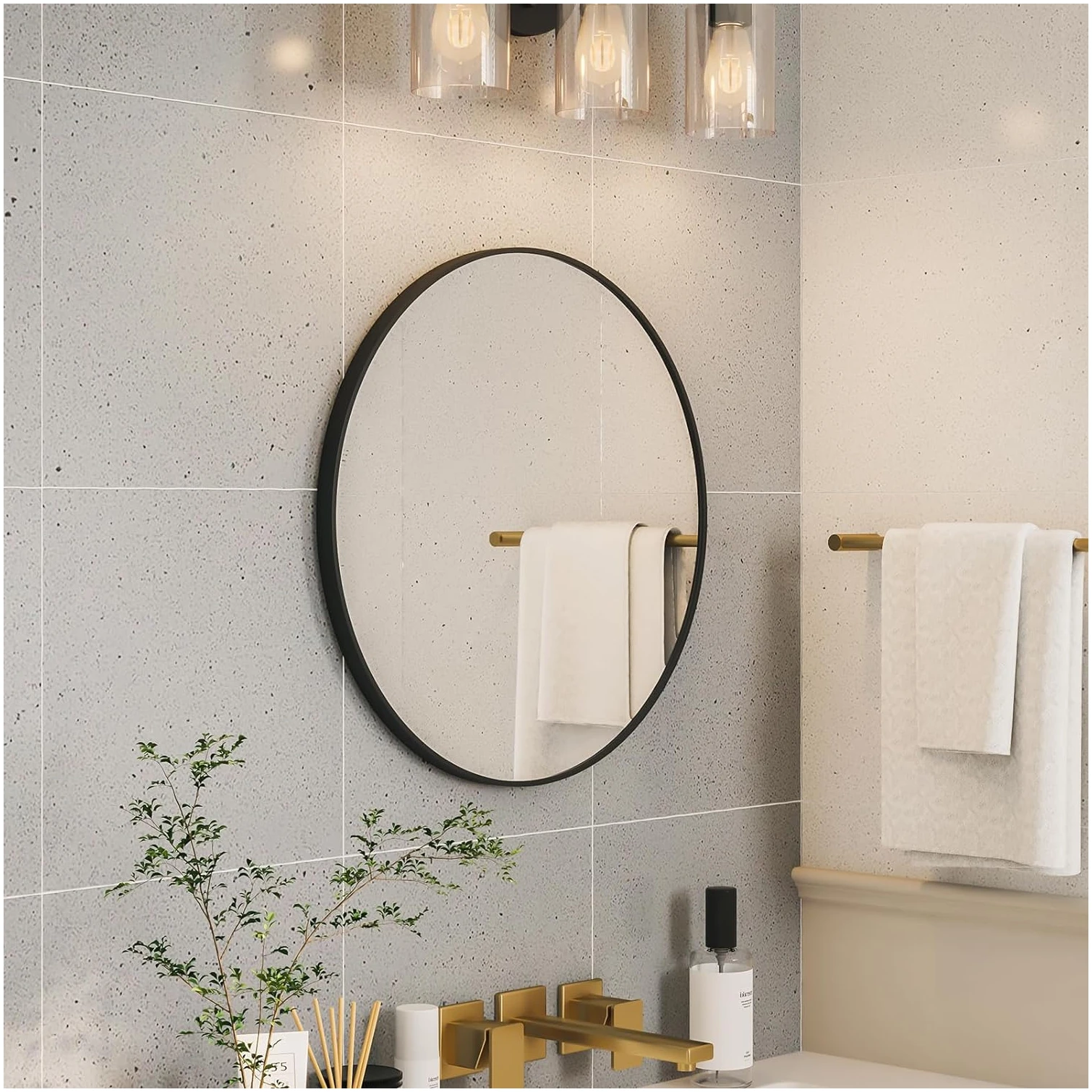 Afbeelding van HSXL - Spiegels - Luxe Ronde Spiegel Zwart - 60 cm Groot - Grote Wandspiegel 60cm Rond met Zwarte Rand -