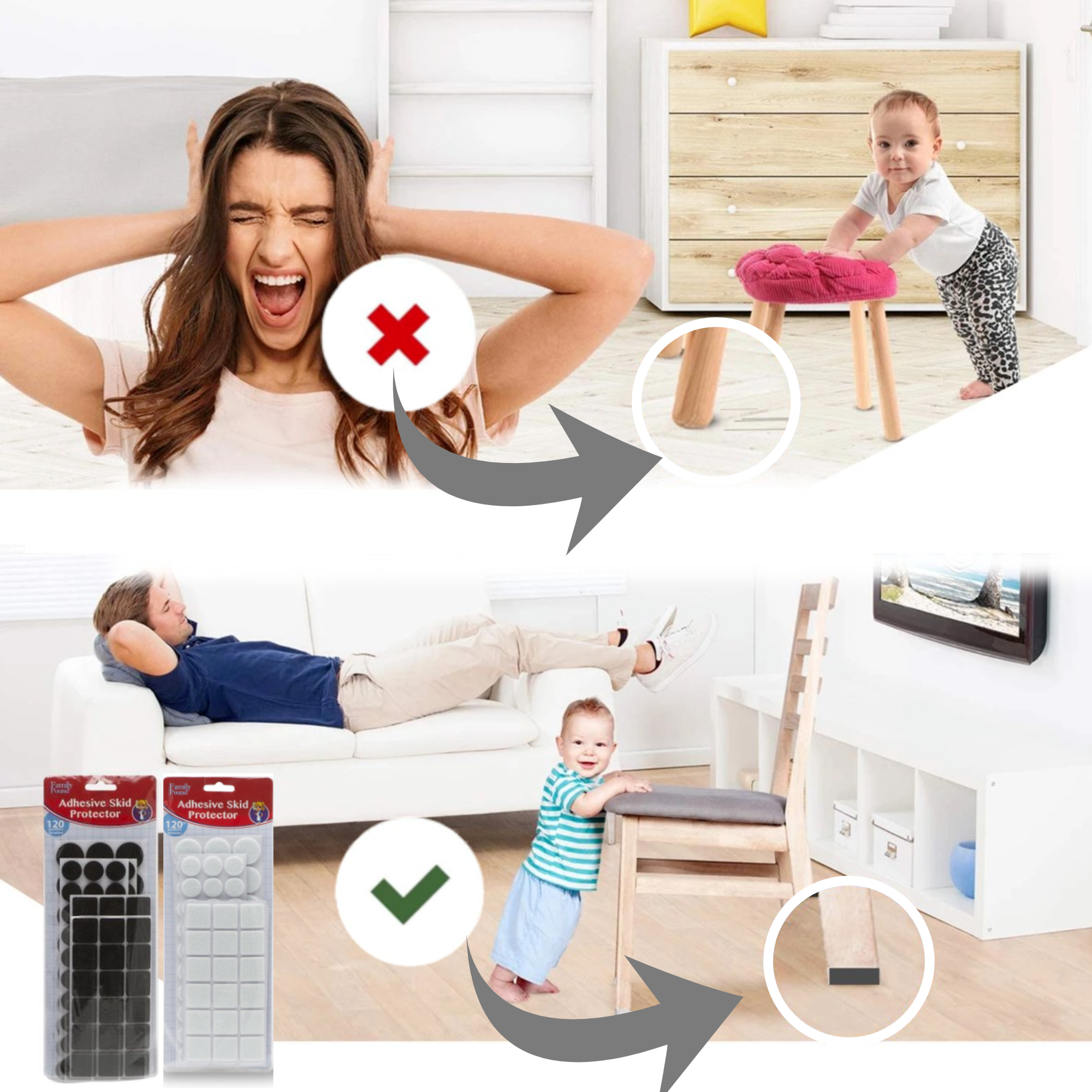 Afbeelding van 240x Premium Viltjes Stoelpoten - Zwart & Wit - Zelfklevend Anti Kras Meubelvilt voor Meubels - 240 stuks