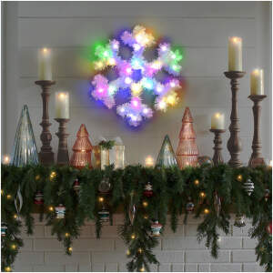 Afbeelding van Kerstverlichting Binnen op Batterij - Verlichte Sneeuwvlok met RGB kleuren - 32cm Ophangbaar - Incl.