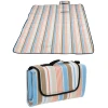 Afbeelding van Picknickkleed Waterdicht - 170 x x135 cm - Bruin / Blauw / Wit gestreept - Strandkleed met Handvat -