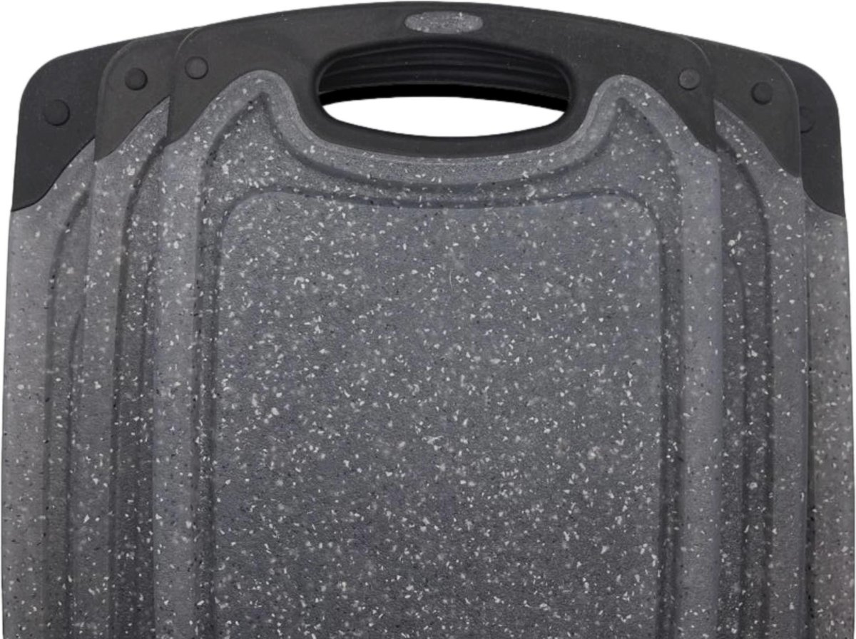 Afbeelding van 3 delige Kunststof Snijplanken Set Zwart met Antislip Handvaten – met Grote Snijplank van 40x24cm - d122