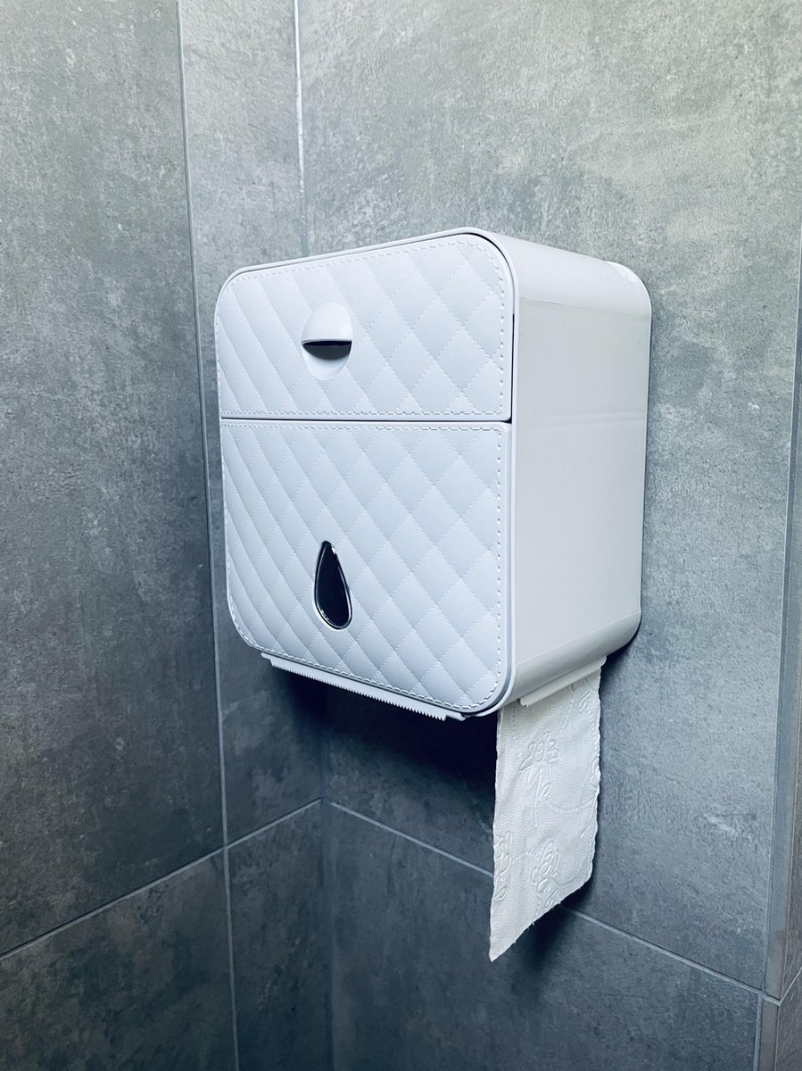 Afbeelding van Bewello® - WC Rolhouder - Toiletrolhouder - Zelfklevend WC Kastje - Wit met Grijs - 205 x 125 x 220 mm -