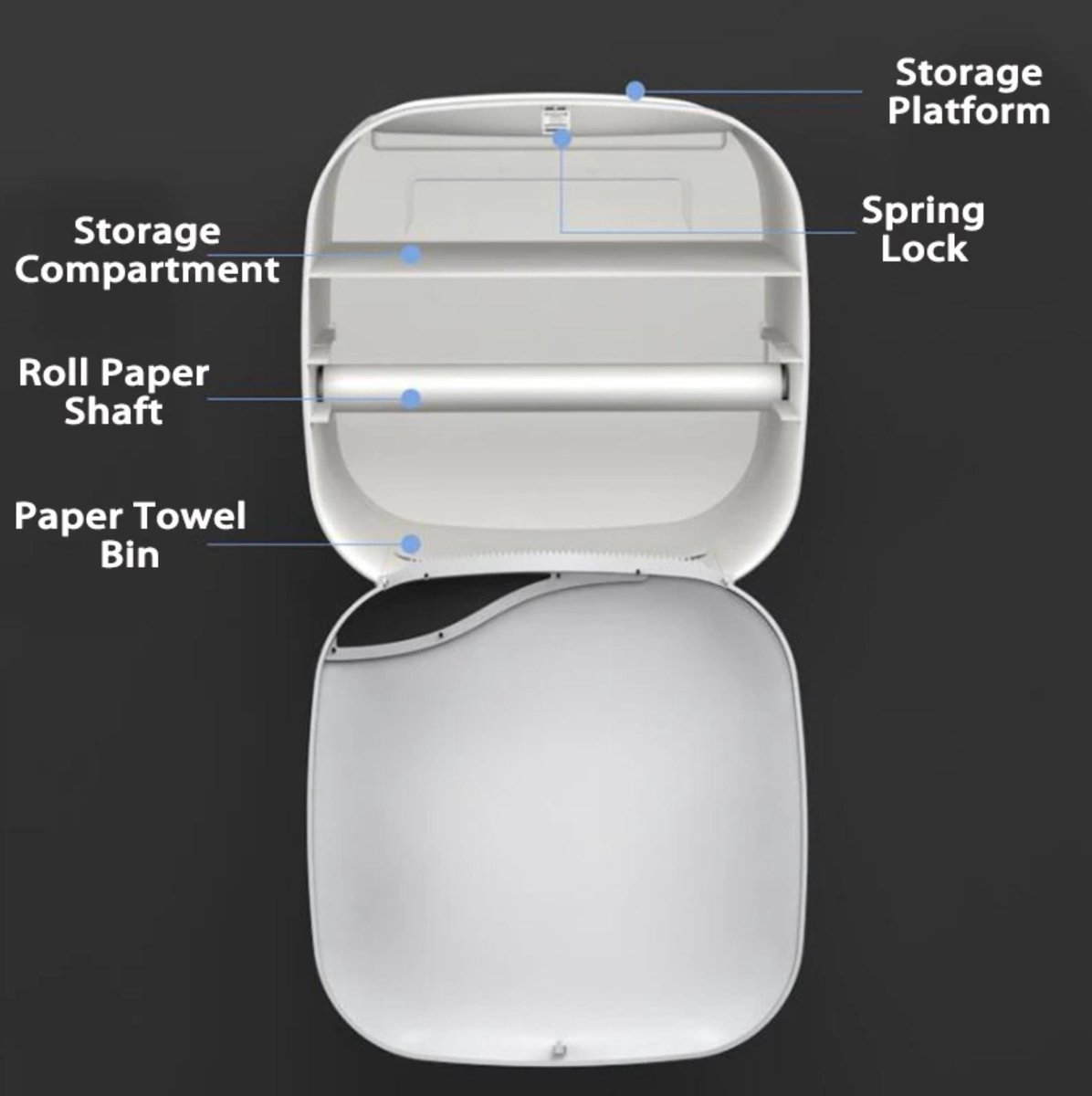 Afbeelding van Bewello® - WC Rolhouder - Toiletrolhouder - Zelfklevend WC Kastje - Wit met Grijs - 200 x 130 x 205 mm -