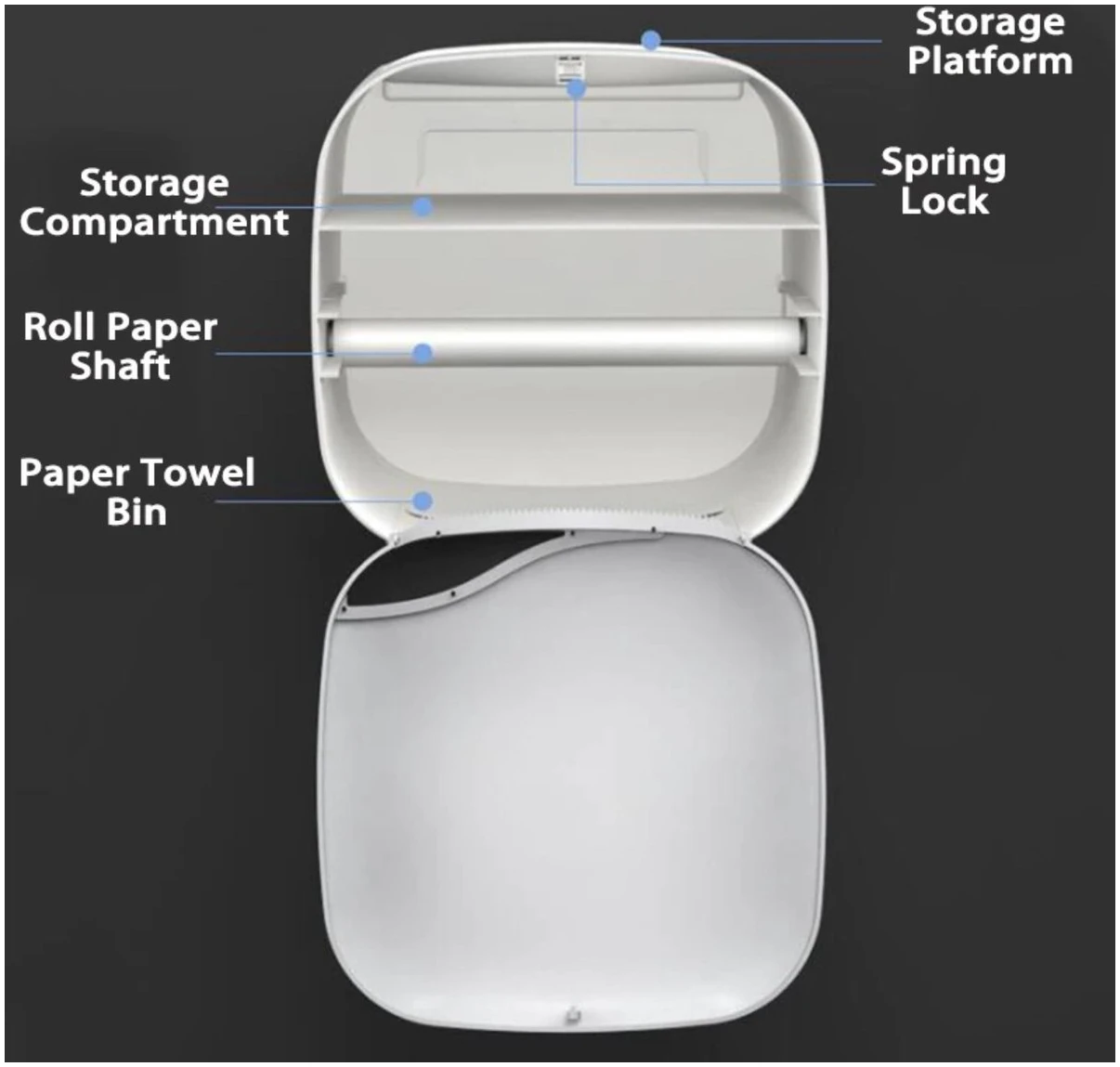 Afbeelding van Bewello® - WC Rolhouder - Toiletrolhouder - Zelfklevend WC Kastje - Wit met Grijs - 200 x 130 x 205 mm -