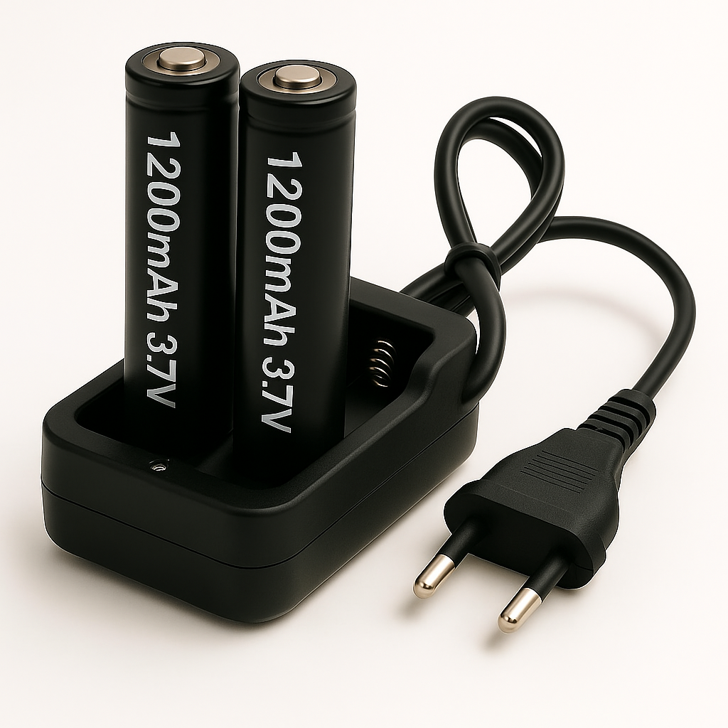 Afbeelding van 2x 1200mAh 18650 3,7V Li-Ion - 18 x 65 mm Cilindrisch - Oplaadbare CR18650 Batterijen met Netstroom Oplader -