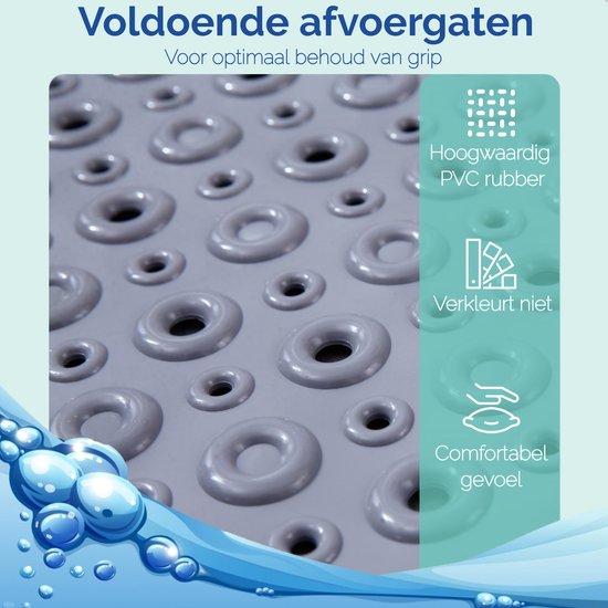 Afbeelding van HSXL - Antislipmat - 88x40CM - Incl. Netspons - Antislip Douchemat / Badmat Grijs met Zuignappen – Mat voor