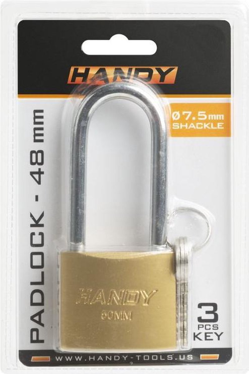 Afbeelding van Handy - Hangslot met Sleutel 48mm met Hoge beugel - Hangsloten - Gehard staal - Sluiting ⌀ 7.5MM - incl. 3