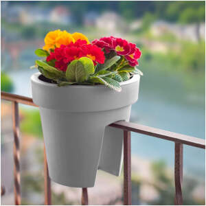 Afbeelding van Ronde Kunststof Balkon Plantenbak/Bloembak - Bloempot voor Reling - Licht Grijs - Ø28 x 25,5 cm -