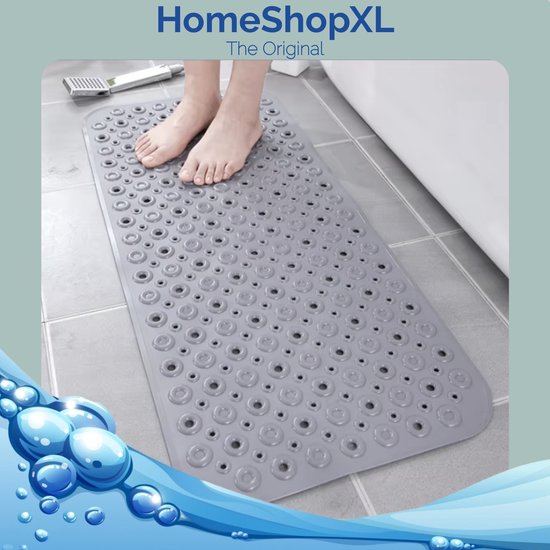 Afbeelding van HSXL - Antislipmat - 88x40CM - Incl. Netspons - Antislip Douchemat / Badmat Grijs met Zuignappen – Mat voor