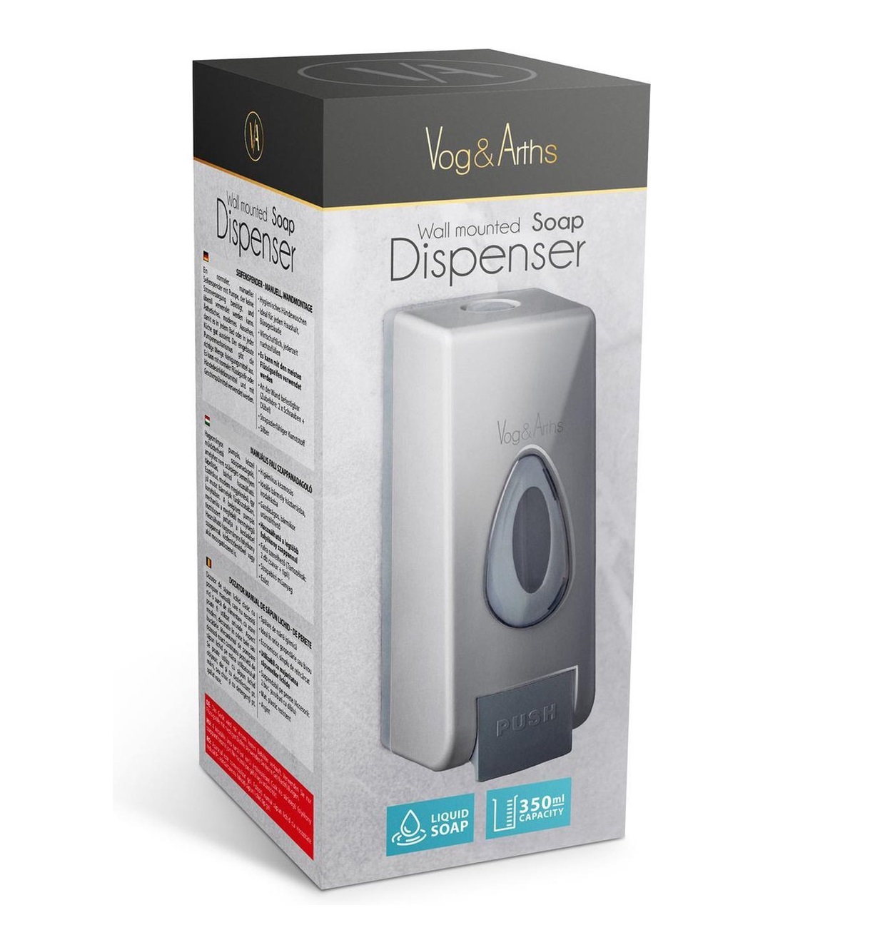 Afbeelding van Vog&Arths - Zeepdispenser Wandmontage - Hangend Zeeppompje Muur - Grijs - Mechanische Zeep pomp - 350ML -