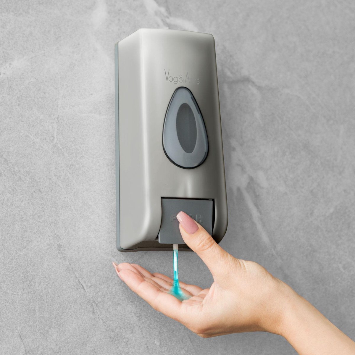 Afbeelding van Vog&Arths - Zeepdispenser Wandmontage - Hangend Zeeppompje Muur - Grijs - Mechanische Zeep pomp - 350ML -