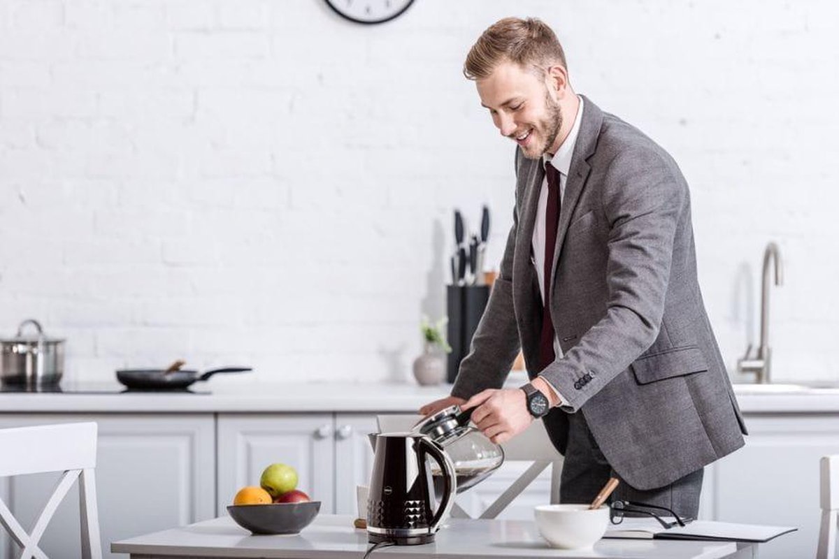 Afbeelding van Moderne Waterkoker Zwart Glans - met Retro Patroon - e021 be7f 47fa b087 1491911a35f0