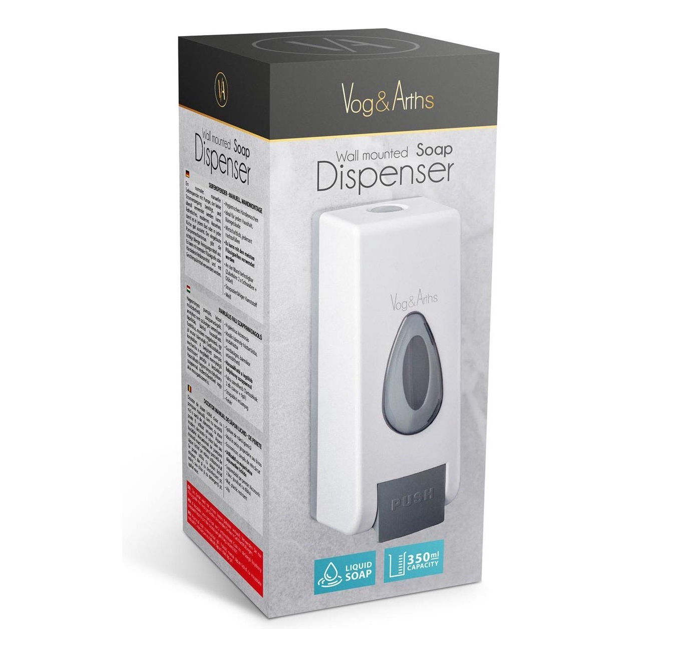 Afbeelding van Vog&Arths - Zeepdispenser Wandmontage - Hangend Zeeppompje Muur - Wit - Mechanische Zeep pomp - 350ML -