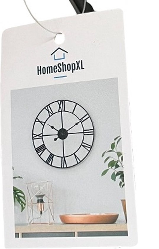 Afbeelding van HSXL - 60cm Grote Stille Wandklok Landelijk en Industrieel uit Zwart met Goud Hout - Groot - 60 cm - Houten