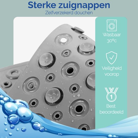 Afbeelding van HSXL - Antislipmat - 88x40CM - Incl. Netspons - Antislip Douchemat / Badmat Grijs met Zuignappen – Mat voor