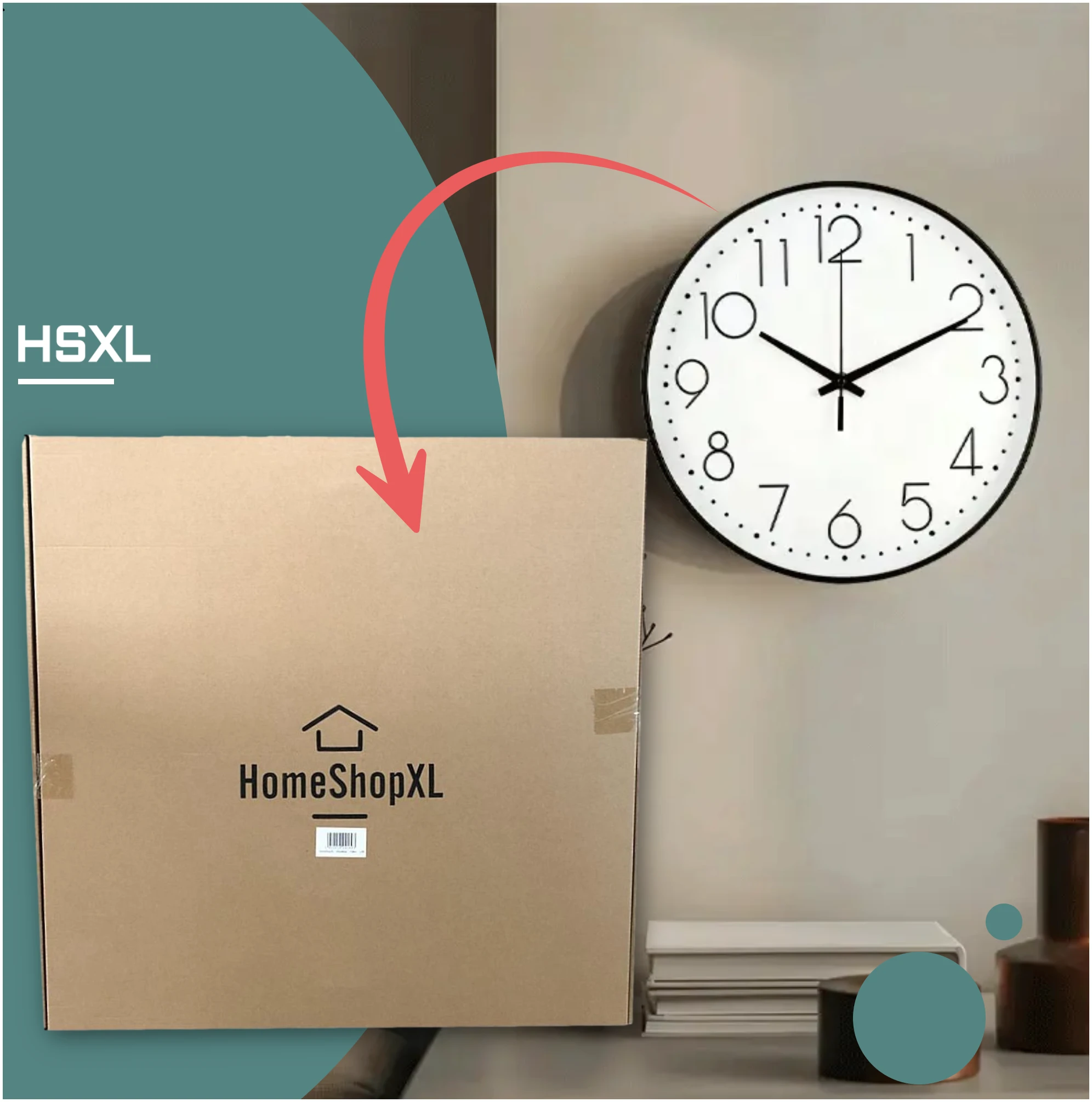 Afbeelding van HSXL - Kleine 30cm Design Wandklok met Stil Quartz Uurwerk - Zwart / Wit - HSM001 - Analoog - Klok Modern -