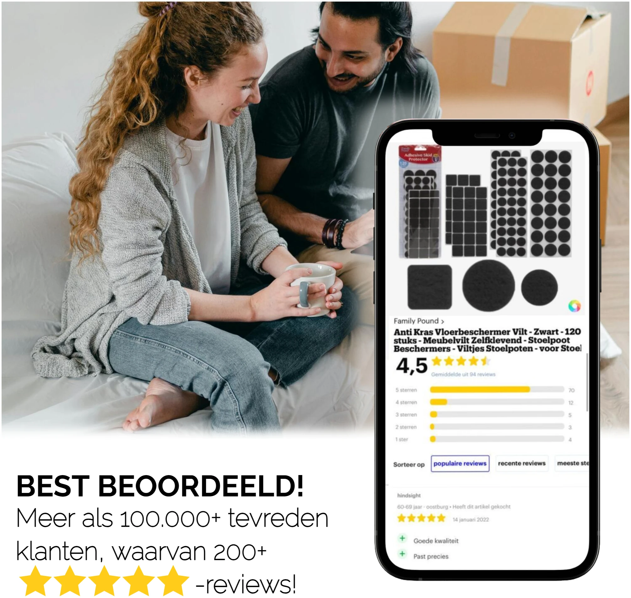 Afbeelding van 120x Premium Viltjes Stoelpoten - Zwart - Zelfklevend Anti Kras Meubelvilt voor Meubels - 120 stuks - Rond en