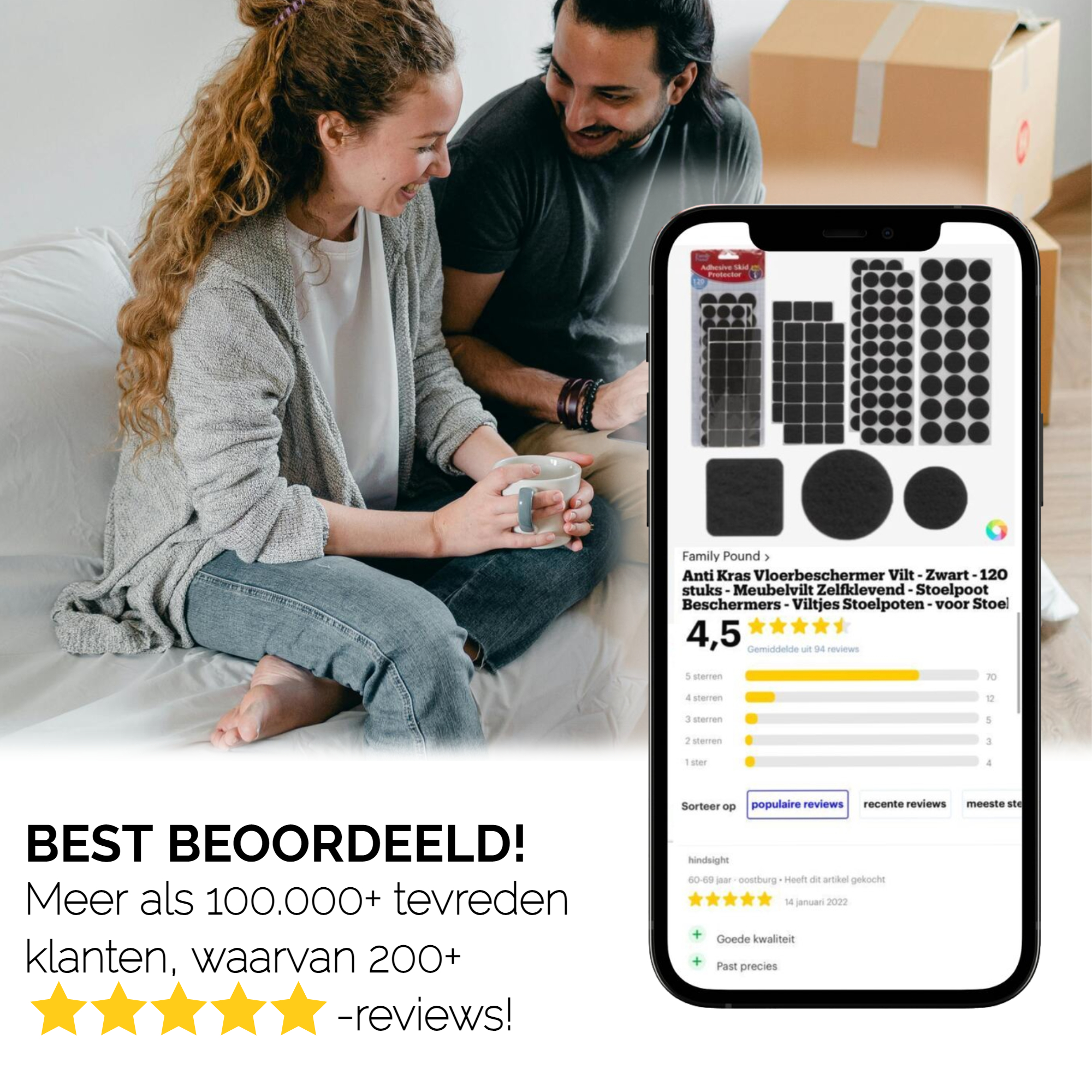 Afbeelding van 125x Premium Viltjes Stoelpoten - Zwart / Wit / Grijs - Zelfklevend Anti Kras Meubelvilt voor Meubels - 125