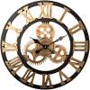 Afbeelding van HSXL - 60cm Grote Stille Wandklok Landelijk en Industrieel uit Zwart met Goud Hout - Groot - 60 cm - Houten