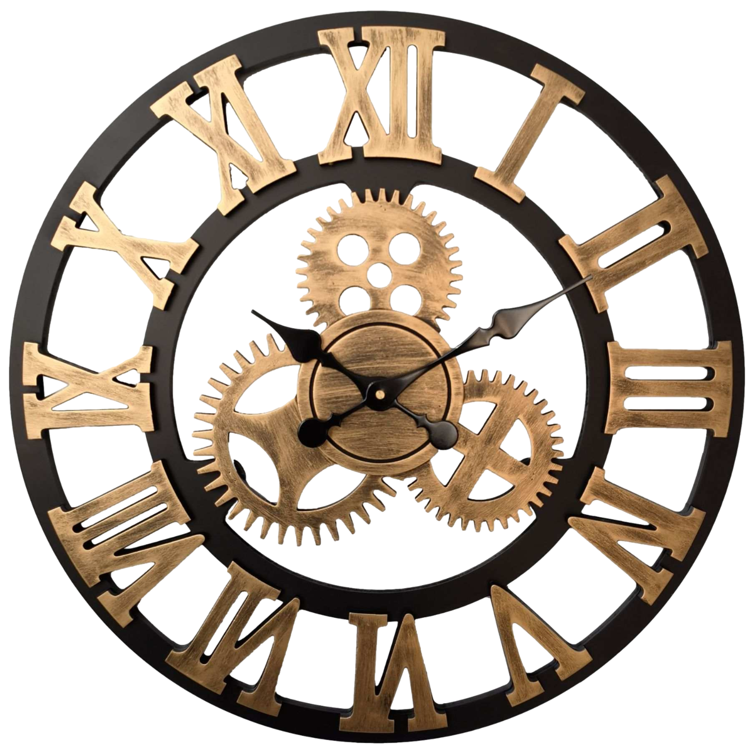 Afbeelding van HSXL - 60cm Grote Stille Wandklok Landelijk en Industrieel uit Zwart met Goud Hout - Groot - 60 cm - Houten