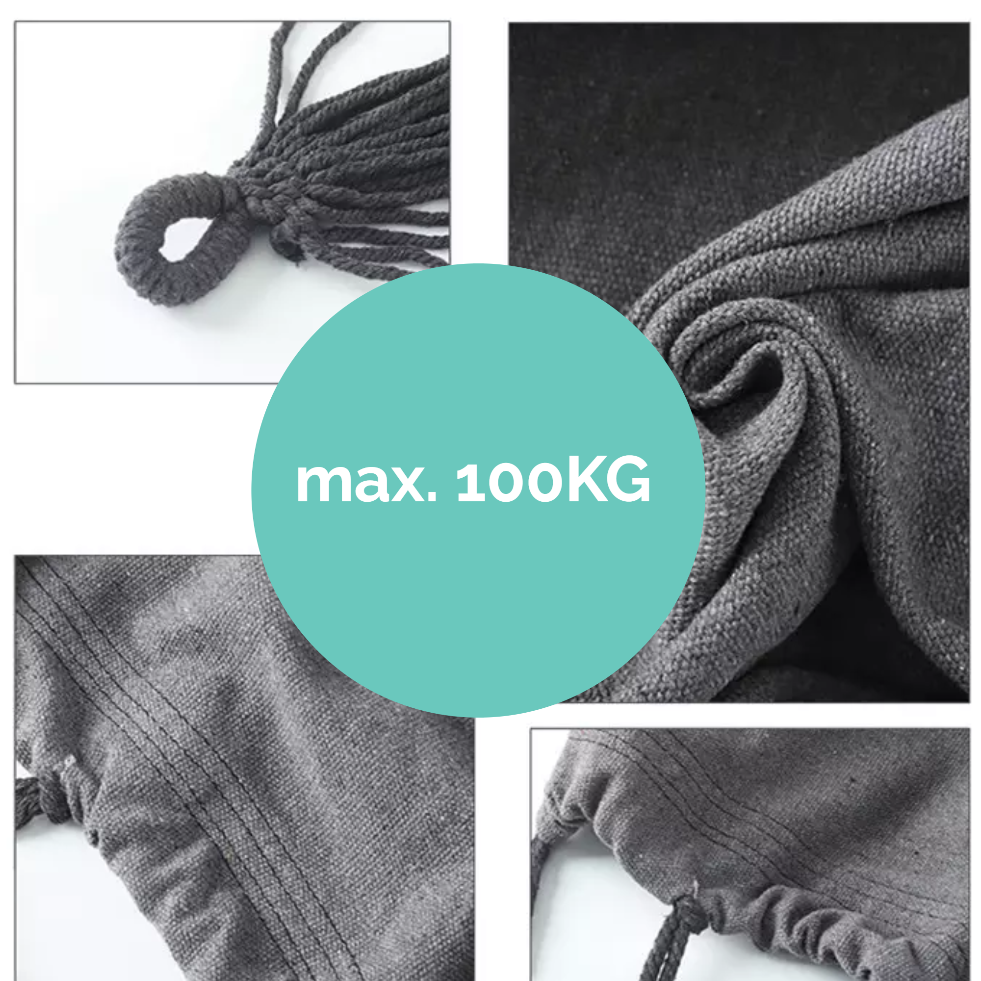 Afbeelding van Hangmat Stoel - Hangstoel voor Binnen of Buiten - Incl. 2 Kussens - Zwart/Grijs Antraciet - e752 2d52 448c